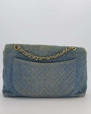 Chanel Vintage Denim Mademoiselle XL Jumbo Single Classic Flap Bag with 24K Gold Hardware