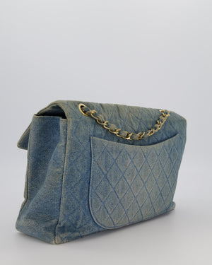 Chanel Vintage Denim Mademoiselle XL Jumbo Single Classic Flap Bag with 24K Gold Hardware