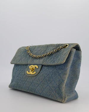 Chanel Vintage Denim Mademoiselle XL Jumbo Single Classic Flap Bag with 24K Gold Hardware