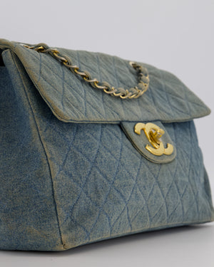 Chanel Vintage Denim Mademoiselle XL Jumbo Single Classic Flap Bag with 24K Gold Hardware