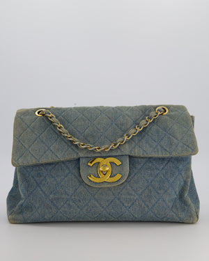 Chanel Vintage Denim Mademoiselle XL Jumbo Single Classic Flap Bag with 24K Gold Hardware