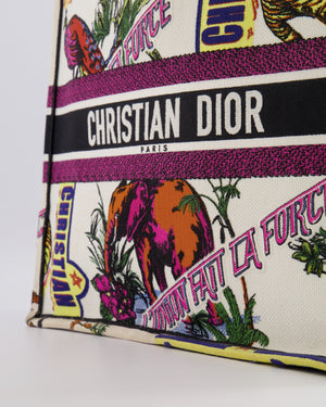 Christian Dior Fall 2023 Special Edition Multi-Colour Canvas Book Tote with Indian Animals Embroideries and Logo