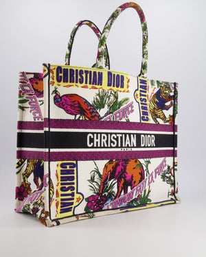 Christian Dior Fall 2023 Special Edition Multi-Colour Canvas Book Tote with Indian Animals Embroideries and Logo