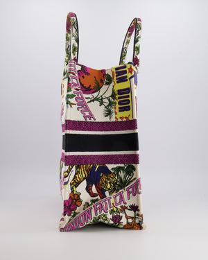 Christian Dior Fall 2023 Special Edition Multi-Colour Canvas Book Tote with Indian Animals Embroideries and Logo