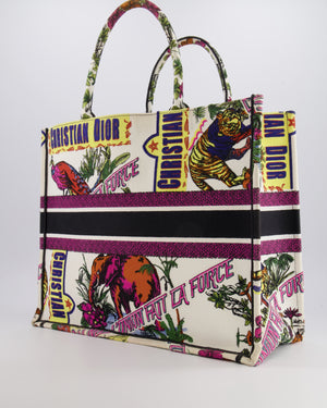 Christian Dior Fall 2023 Special Edition Multi-Colour Canvas Book Tote with Indian Animals Embroideries and Logo
