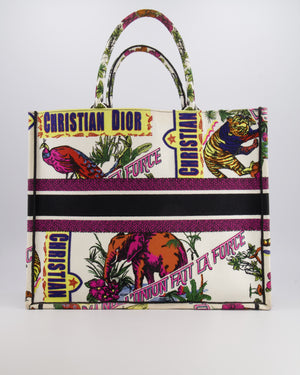 Christian Dior Fall 2023 Special Edition Multi-Colour Canvas Book Tote with Indian Animals Embroideries and Logo