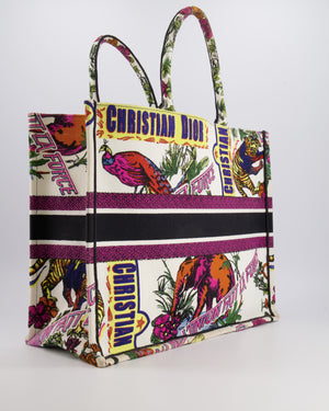 Christian Dior Fall 2023 Special Edition Multi-Colour Canvas Book Tote with Indian Animals Embroideries and Logo