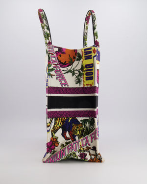 Christian Dior Fall 2023 Special Edition Multi-Colour Canvas Book Tote with Indian Animals Embroideries and Logo