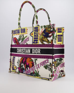 Christian Dior Fall 2023 Special Edition Multi-Colour Canvas Book Tote with Indian Animals Embroideries and Logo