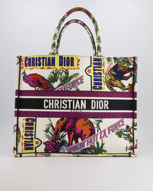 Christian Dior Fall 2023 Special Edition Multi-Colour Canvas Book Tote with Indian Animals Embroideries and Logo