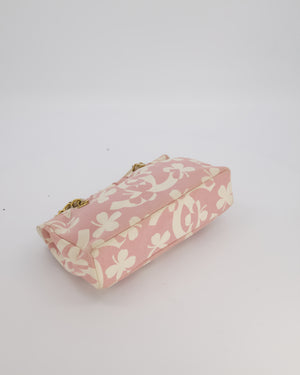 *RARE* Chanel Pink Cream Vintage Frame Bag in Canvas with Brushed Gold Hardware & Clover Print Detail