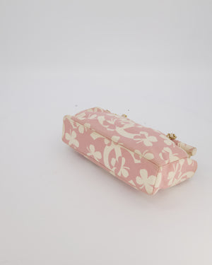*RARE* Chanel Pink Cream Vintage Frame Bag in Canvas with Brushed Gold Hardware & Clover Print Detail