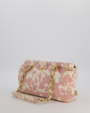 *RARE* Chanel Pink Cream Vintage Frame Bag in Canvas with Brushed Gold Hardware & Clover Print Detail