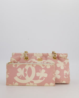 *RARE* Chanel Pink Cream Vintage Frame Bag in Canvas with Brushed Gold Hardware & Clover Print Detail