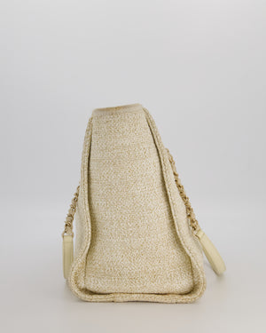 Chanel Small Canvas Deauville Tote Bag In Gold and Cream Canvas with Champagne Gold Hardware