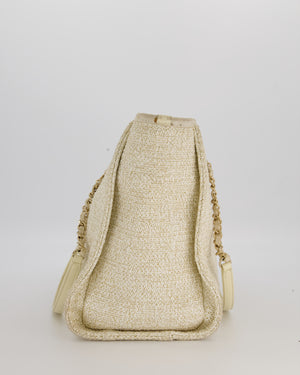Chanel Small Canvas Deauville Tote Bag In Gold and Cream Canvas with Champagne Gold Hardware