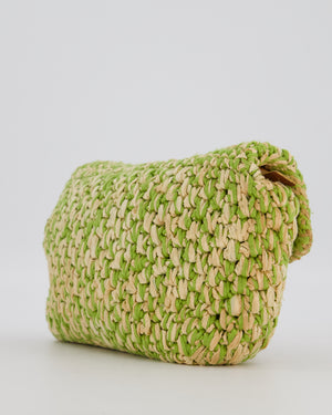 Fendi Green Vintage Baguette Bag in Woven Raffia & Brown Leather with Silver Hardware