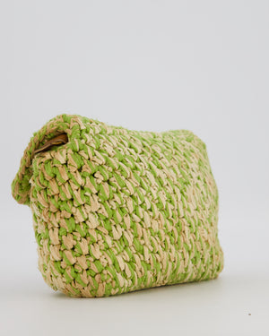 Fendi Green Vintage Baguette Bag in Woven Raffia & Brown Leather with Silver Hardware