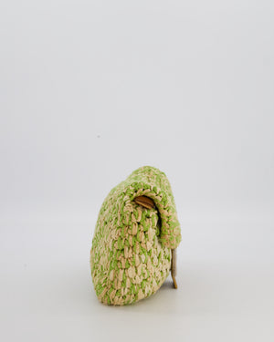 Fendi Green Vintage Baguette Bag in Woven Raffia & Brown Leather with Silver Hardware