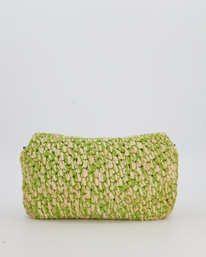 Fendi Green Vintage Baguette Bag in Woven Raffia & Brown Leather with Silver Hardware