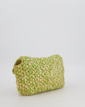 Fendi Green Vintage Baguette Bag in Woven Raffia & Brown Leather with Silver Hardware