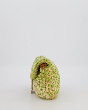 Fendi Green Vintage Baguette Bag in Woven Raffia & Brown Leather with Silver Hardware