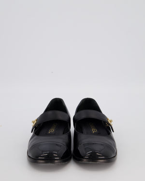 Chanel Black Patent Toe Mary Jane Shoes with CC Turn Lock Detail Size EU 37