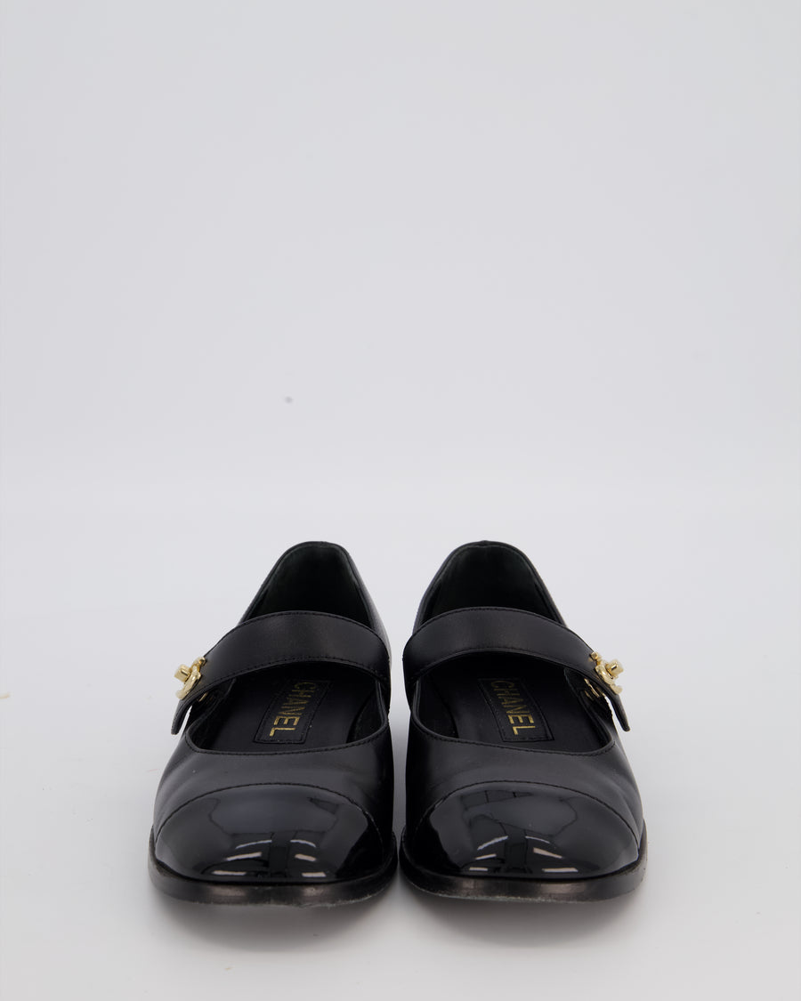 Chanel Black Patent Toe Mary Jane Shoes with CC Turn Lock Detail Size EU 37