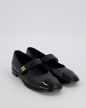 Chanel Black Patent Toe Mary Jane Shoes with CC Turn Lock Detail Size EU 37
