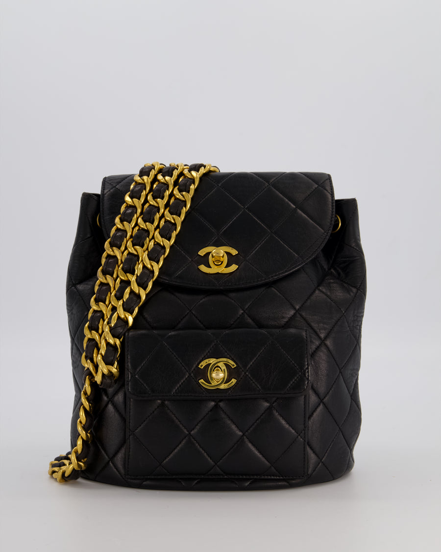 Chanel Black Vintage Mini Duma Backpack Bag in Lambskin Leather with 24K Gold Hardware – Sellier