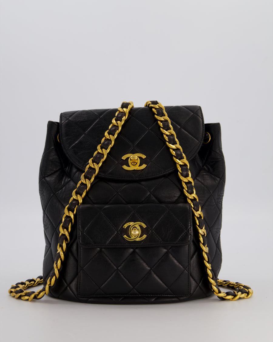 Chanel Black Vintage Mini Duma Backpack Bag in Lambskin Leather with 24K Gold Hardware