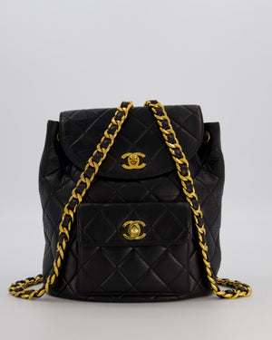 Chanel Black Vintage Mini Duma Backpack Bag in Lambskin Leather with 24K Gold Hardware