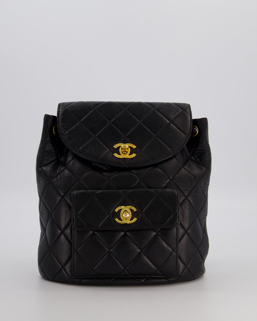 Chanel Black Vintage Mini Duma Backpack Bag in Lambskin Leather with 24K Gold Hardware – Sellier