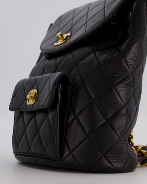 Chanel Black Vintage Mini Duma Backpack Bag in Lambskin Leather with 24K Gold Hardware