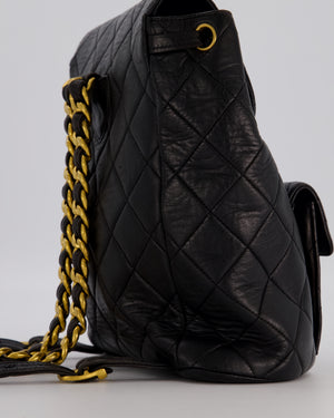 Chanel Black Vintage Mini Duma Backpack Bag in Lambskin Leather with 24K Gold Hardware