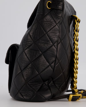 Chanel Black Vintage Mini Duma Backpack Bag in Lambskin Leather with 24K Gold Hardware
