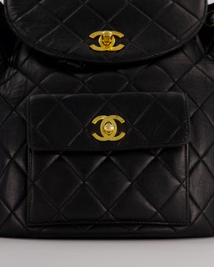 Chanel Black Vintage Mini Duma Backpack Bag in Lambskin Leather with 24K Gold Hardware