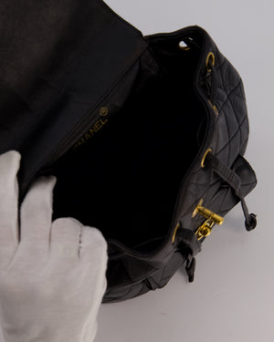 Chanel Black Vintage Mini Duma Backpack Bag in Lambskin Leather with 24K Gold Hardware
