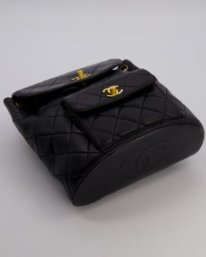 Chanel Black Vintage Mini Duma Backpack Bag in Lambskin Leather with 24K Gold Hardware