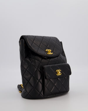 Chanel Black Vintage Mini Duma Backpack Bag in Lambskin Leather with 24K Gold Hardware