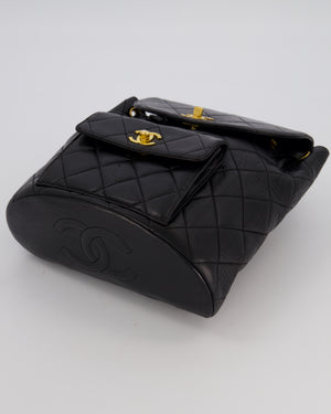 Chanel Black Vintage Mini Duma Backpack Bag in Lambskin Leather with 24K Gold Hardware