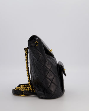 Chanel Black Vintage Mini Duma Backpack Bag in Lambskin Leather with 24K Gold Hardware