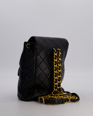 Chanel Black Vintage Mini Duma Backpack Bag in Lambskin Leather with 24K Gold Hardware