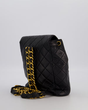 Chanel Black Vintage Mini Duma Backpack Bag in Lambskin Leather with 24K Gold Hardware