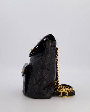 Chanel Black Vintage Mini Duma Backpack Bag in Lambskin Leather with 24K Gold Hardware
