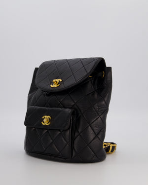 Chanel Black Vintage Mini Duma Backpack Bag in Lambskin Leather with 24K Gold Hardware