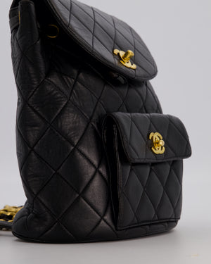Chanel Black Vintage Mini Duma Backpack Bag in Lambskin Leather with 24K Gold Hardware