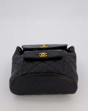 Chanel Black Vintage Mini Duma Backpack Bag in Lambskin Leather with 24K Gold Hardware