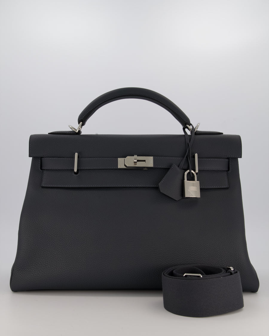 *RARE* Hermès Kelly 42 Maxi Retourne Bag in Gris Misty Togo Leather with Palladium Hardware