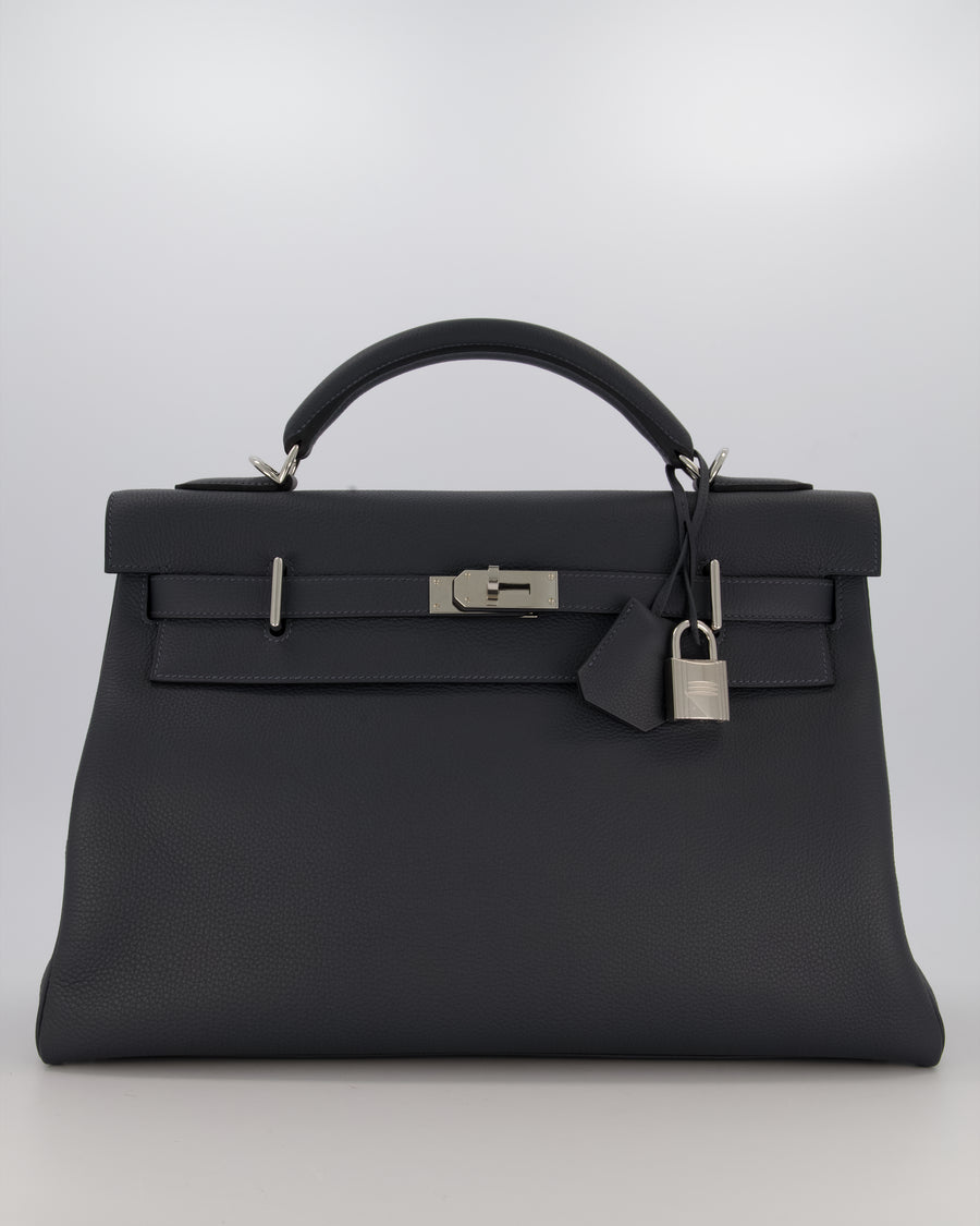 *RARE* Hermès Kelly 42 Maxi Retourne Bag in Gris Misty Togo Leather with Palladium Hardware